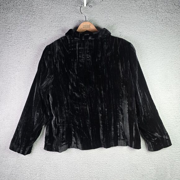 Coldwater Creek Black Velvet Jacket Lined Button Front Classic Petite Large - Picture 12 of 16